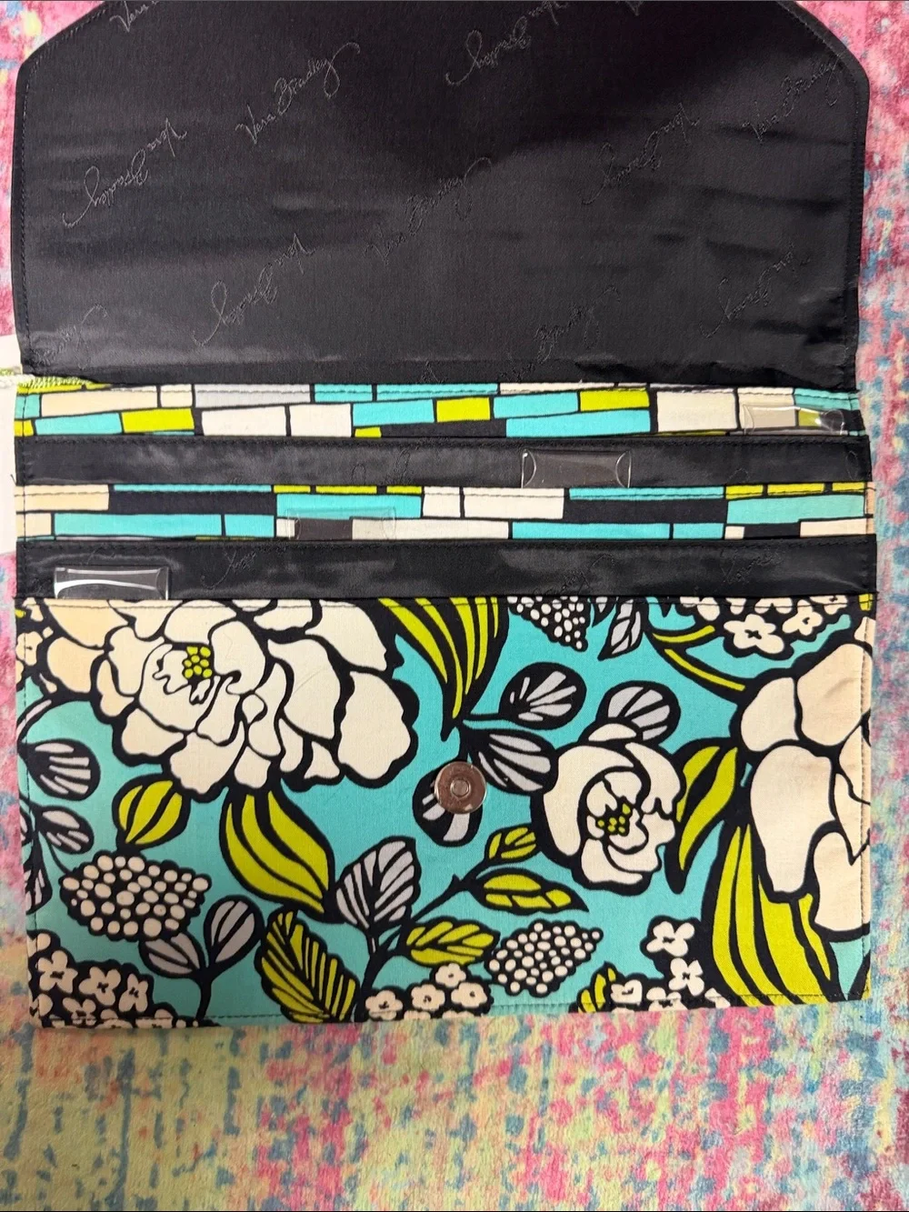 Vera Bradley Floral Zip Pouch - Turquoise, Lime & White